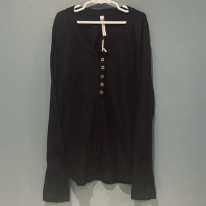 Poof Girl Top Size S 7-8 Black 100% Cotton Long Sleeve Henley Lace Detail NWT